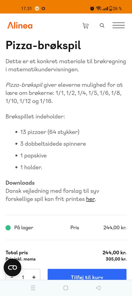 Pizza-brøkspil, Læringsspil, andet spil