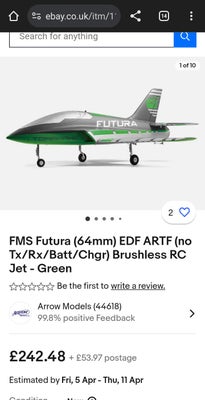 Fjernstyret fly, Futura 64mm  Futura 64mm , skala ?, Har fået et fjernstyret fly som kan flyve 150km