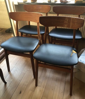 Spisebordsstol, 4 spisebordsstole - Teaktræ, Teak, 4 spisebordsstole - Teaktræ - sæder af kunstlæder