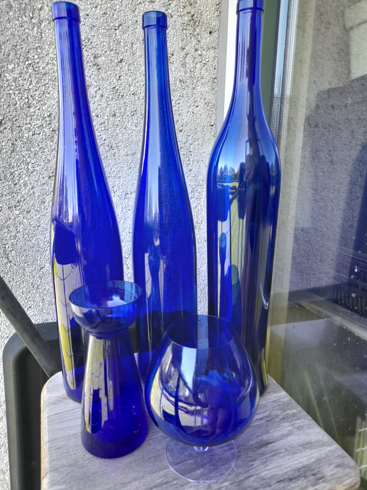 Glas 5 stk blå glas flasker vase