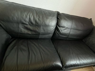Sofagruppe, læder, anden størrelse, 2+3 personers  sort lædersofa, Italiens oprindelse, løse pude, p