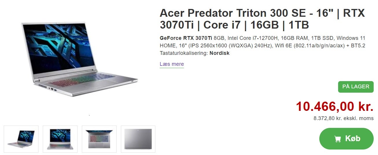 Acer Acer Predator Triton 300 SE, 2.3 GHz, 16 GB ram