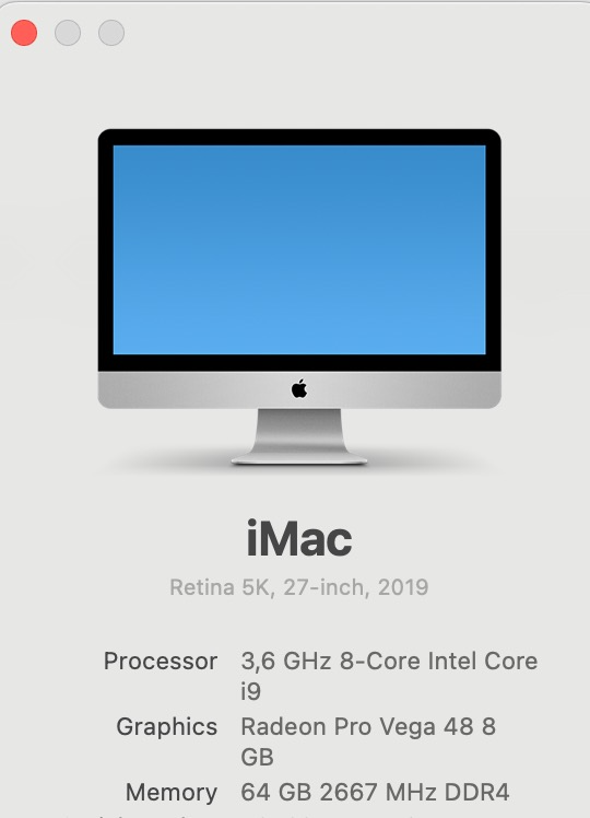 iMac, 5K 27" 2019, 3.6 GHz