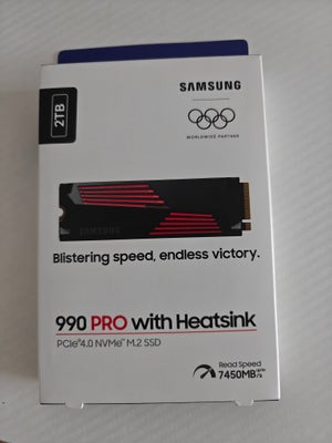 Samsung, 2048 GB, (2 TB) 990 pro med heatsink. Ny og stadig i uåbnet æske.