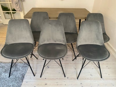 Spisebordsstol, Velour, 6 spisebordsstole i grå velour. Sælger dem kun, fordi jeg har forelsket mig 