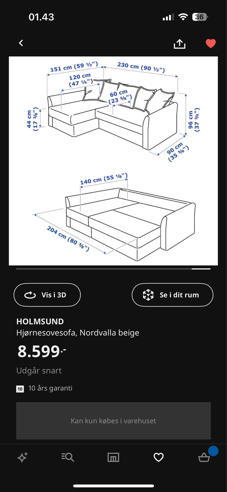 Sovesofa, Ikea Holmsund