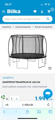 Trampolin, Trampolin, JumpXTrampolin ikke brugt og i original emballage sælges. Den har ikke været p