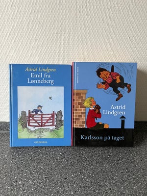 Emil fra Lønneberg , Karlsson på taget , Astrid Lindgren, 2 fine bøger i fin stand 
Pris er pr stk 
