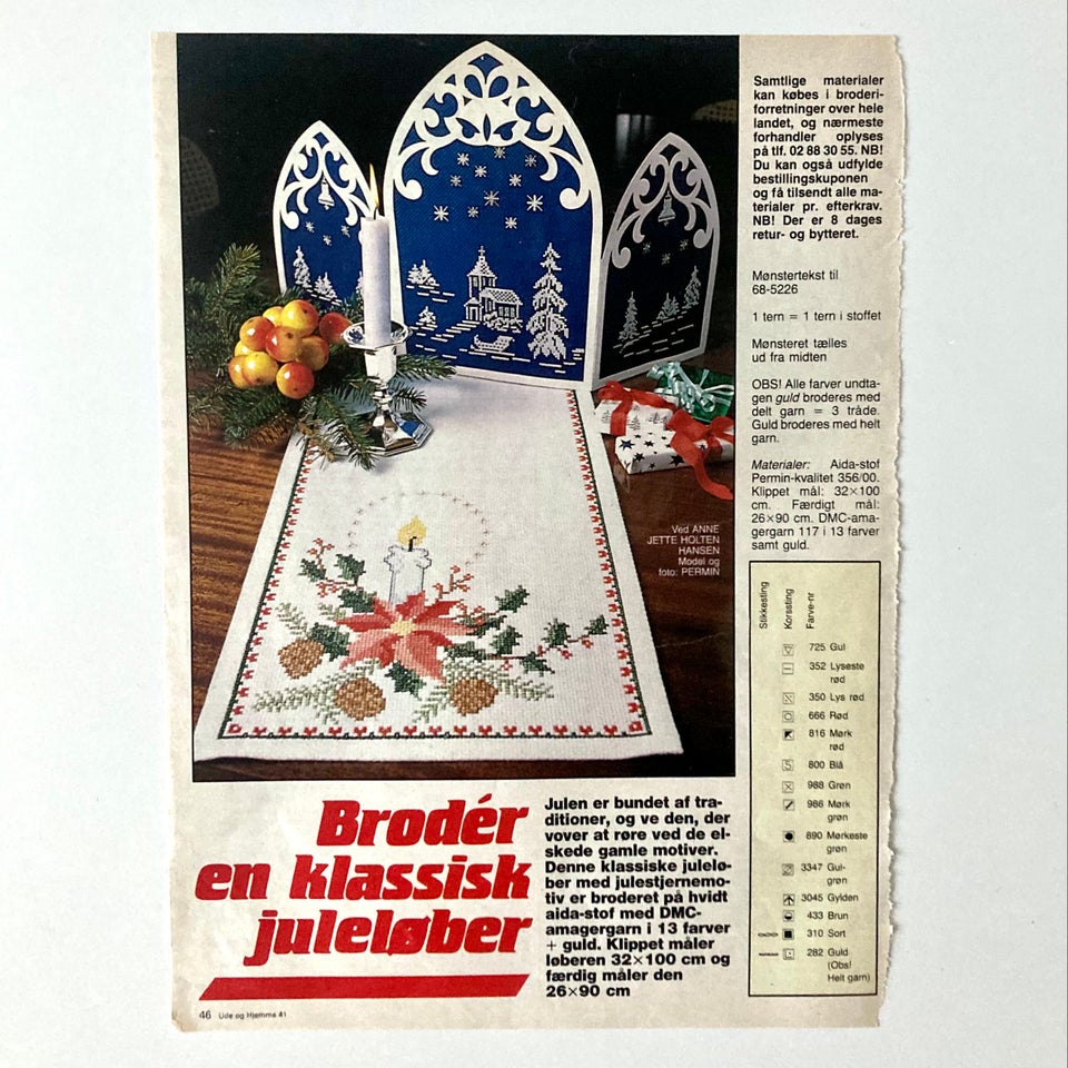 Broderi, mønster, Juleløber – Ude & Hjemme Nr. 41 1988