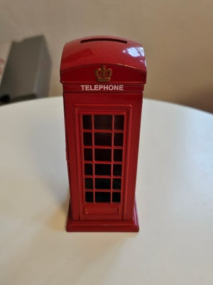 Sparebøsse, Telefonboks, Sparegris, London, engelsk rød telefonboks, ca 16 cm høj, har et par brugss