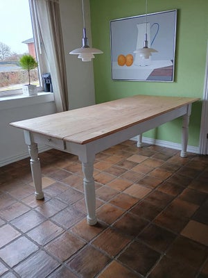 Spisebord, Fransk langbord, b: 88 l: 200, Fransk langbord/spisebord med bordplade af massiv fyrretræ