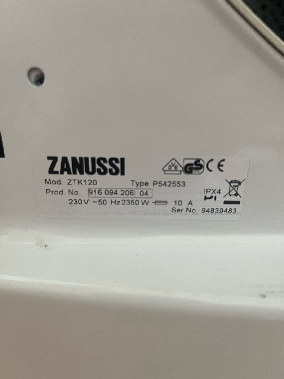 Tørretumbler, Zanussi ZTK 120, energiklasse C
