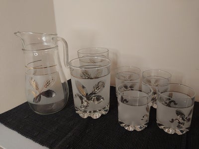 Glas, BAR GLAS, WHEAT SHEAF, Vintage italiensk barsæt, Wheat Sheaf, i frosted glas med guld-deko. 
K