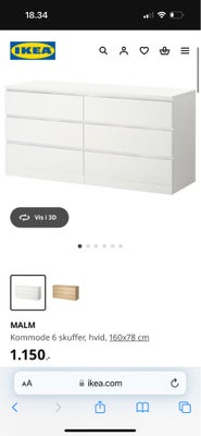 Kommode, finer, Ikea malm 6 skuffer sælges, under 1 år gammel.

Står i Vanløse