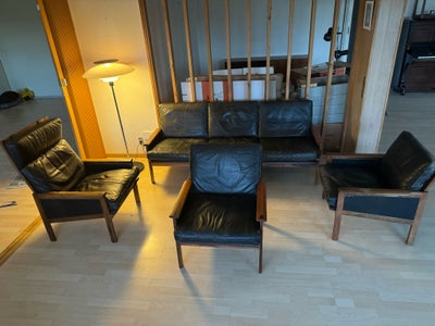Illum Wikkelsø, Capella, Sofasæt, Sofa sæt model Capella, i palisander og sort elegance læder design
