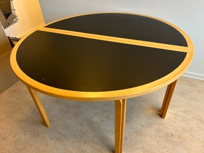 Rud Thygesen, bord, Diameter 145 cm. Højde 73 cm sort linoleum og bøg