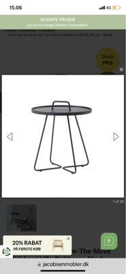 Havebord, Cane Line lille sort sidebord sælges, diameter 44 cm…bordet er brugt og har altid stået ud