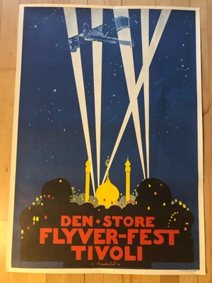Tivoli-Plakat, Thor Bøgelund, motiv: Den store flyver-fest, b: 60 h: 85, Tivoli plakat - Den store F