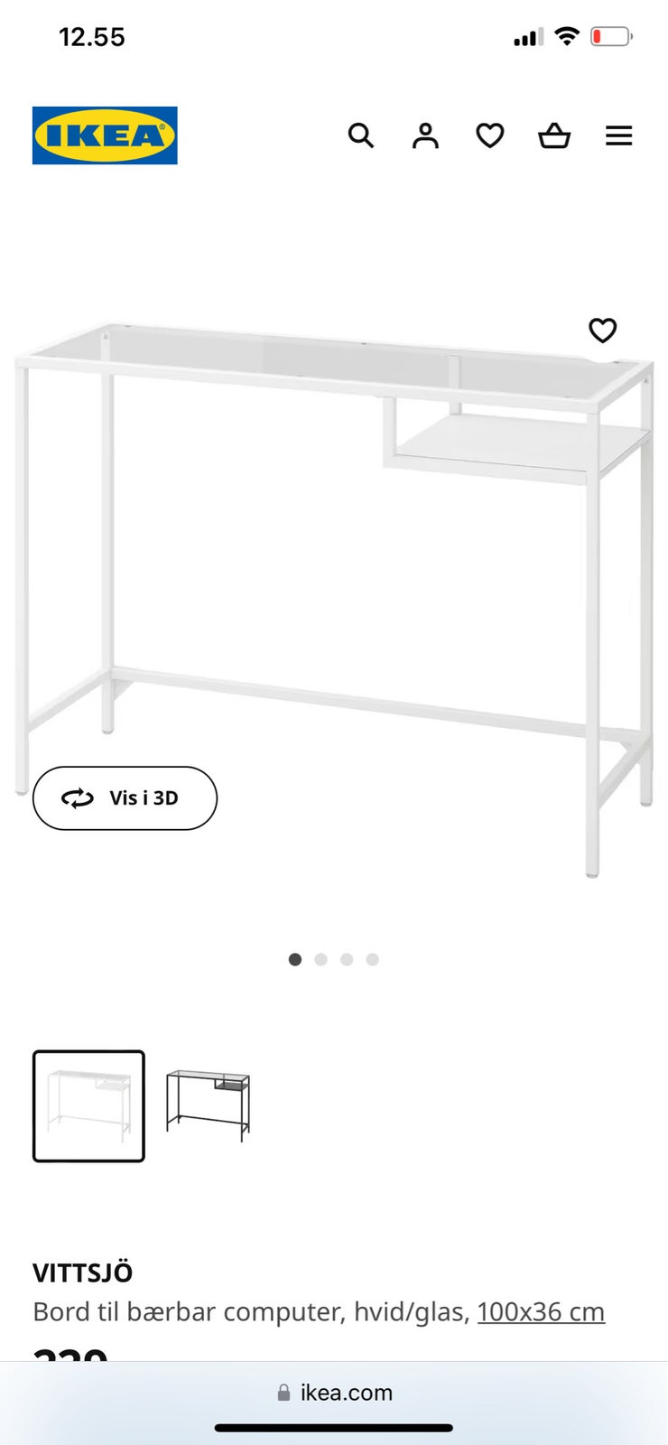 Skrive-/computerbord, Ikea Vittsjö, b: 100 d: 36 h: 74