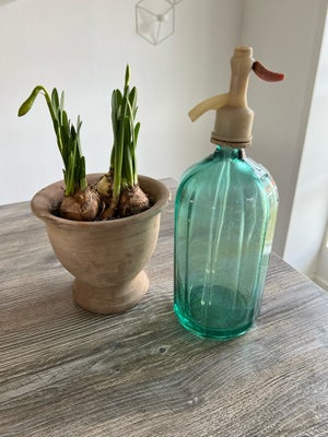 Flasker, Sifon, Flot og dekorativ gammel fransk sifon flaske - i den fineste grønne farve og med skø
