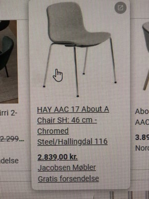 Spisebordsstol, Hay AAC 17, Helt ny Hay AAC 17 About A Chair, chrom stel stof lys beige (farve er so