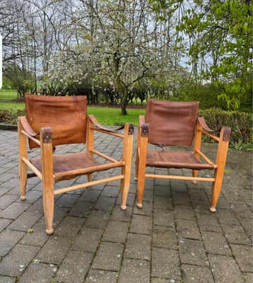 Safaristol, skind, Lækkert sæt originale Safari stole designet af Aage Bruun & Søn. Originalt lækker