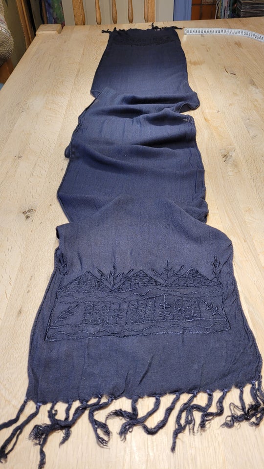 Tørklæde, retro vintage med broderi, str. 27 x 158cm + 10cm