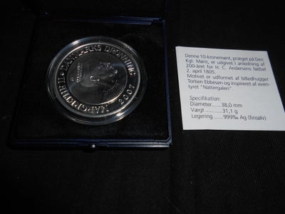Danmark, mønter, 10 kr., 2007, Eventyrmønter 2005-2007, 10 kroner i sølv. Diameter 38 mm. Vægt 31,1 
