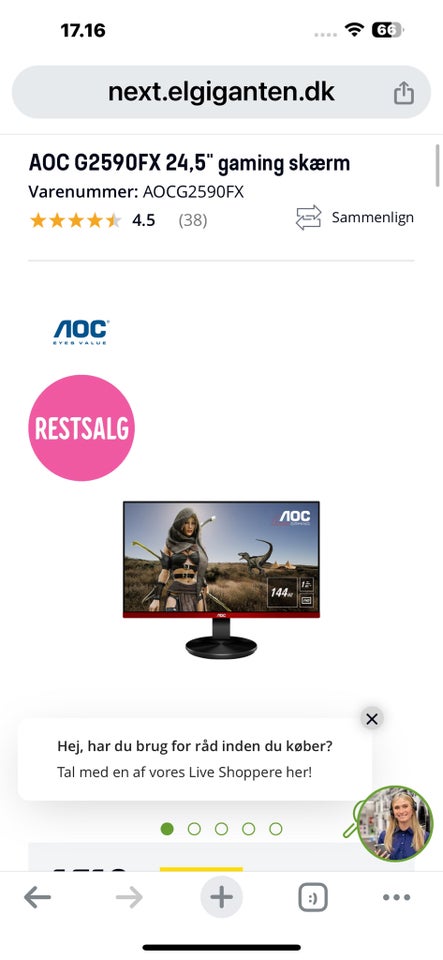 Andet mærke, AOC G2590FX 24,5" gaming skærm, 144 Ghz