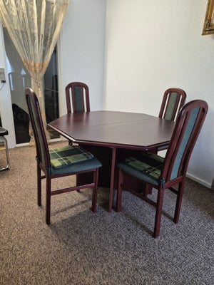 Spisebord, mahogni, flot mahogni faver rundt spisebord med 4 flot spisestole. 