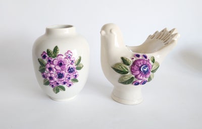 Keramik, vase og fugl/vase, Rosa Ljung, Deco keramikfabrik, To keramiske emner, 1 buttet vase og 1 f