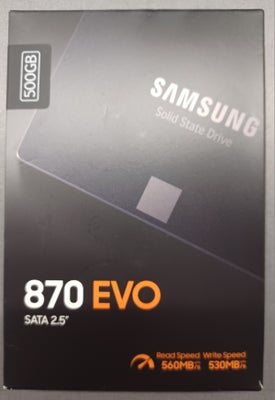 Samsung 870 EVO SSD, 500 GB, Perfekt, 2.5" SATA-600 Samsung 870 EVO SSD disk på 500GB i perfekt stan