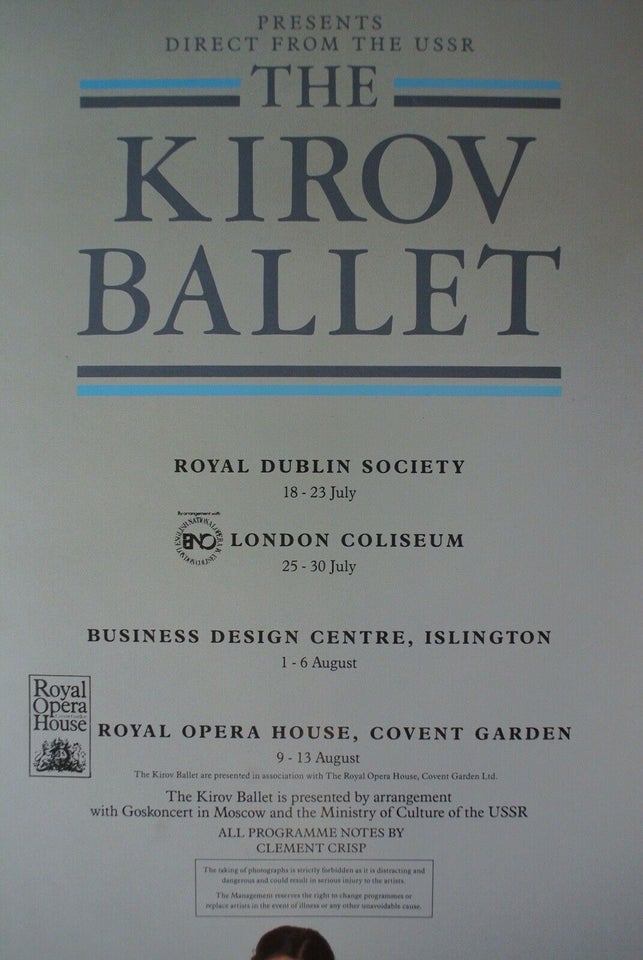 program the kirov ballet - 1988 tour of uk and ire,