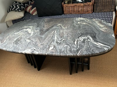 Sofabord, marmor, b: 80 l: 140 h: 55, Marmorbord (grå nuancer) 55hx140lx80b med sort understel sælge