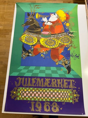 Plakat, Bjørn Wiinblad, motiv: Julemærket 1968, b: 62 h: 100, Fin Bjørn Wiinblad plakat med lidt pat