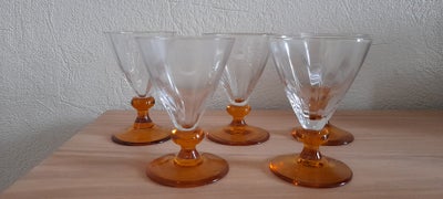 Glas, Hedevinsglas, Holmegaard, Klintholm dessertvin glas, med optisk stribet glas og gylden stilk m