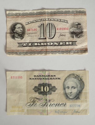 Danmark, sedler, 10 kr., 1971, Portræt- og landskabsserien kom i cirkulation i 1952. 10-krone sedlen