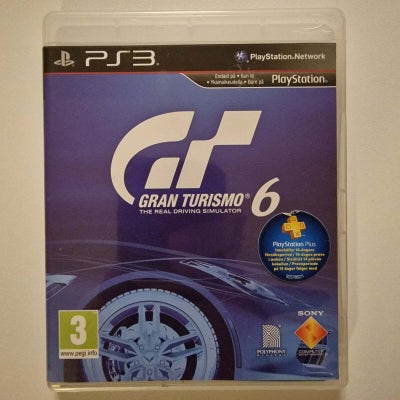 Gran Turismo 6, PS3, racing, Spil og Boks fremstår i pæn stand 
Ridsefri disc 
Incl.manual 