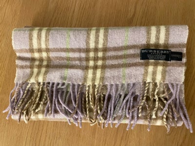 Tørklæde, Burberry 100% cashmere, Burberry , str. 132 X 30,  Ternet i beige nuancer ,  Cashmere,  Go