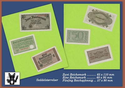 Danmark, sedler, Reichsmark, 
Her kan du købe et sæt på 3 sedler, som blev anvendt
af tyske soldater
