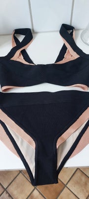 Badetøj, Bikini, Hervé Léger, str. M/L,  Sort/abrikos,  Rayon, nylon, spandex,  Ubrugt, Smukkeste lu