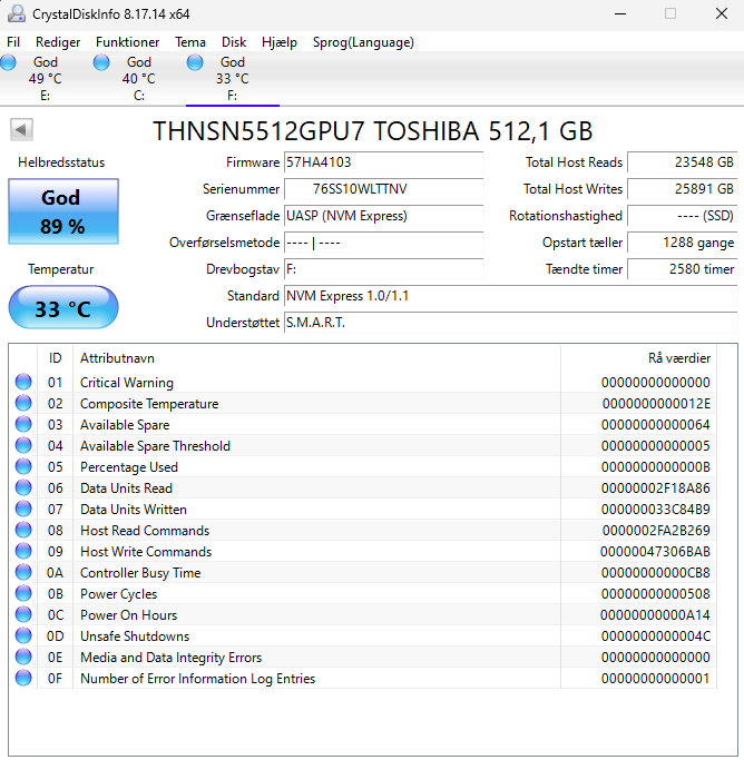 Toshiba NVMe, 512 GB, God