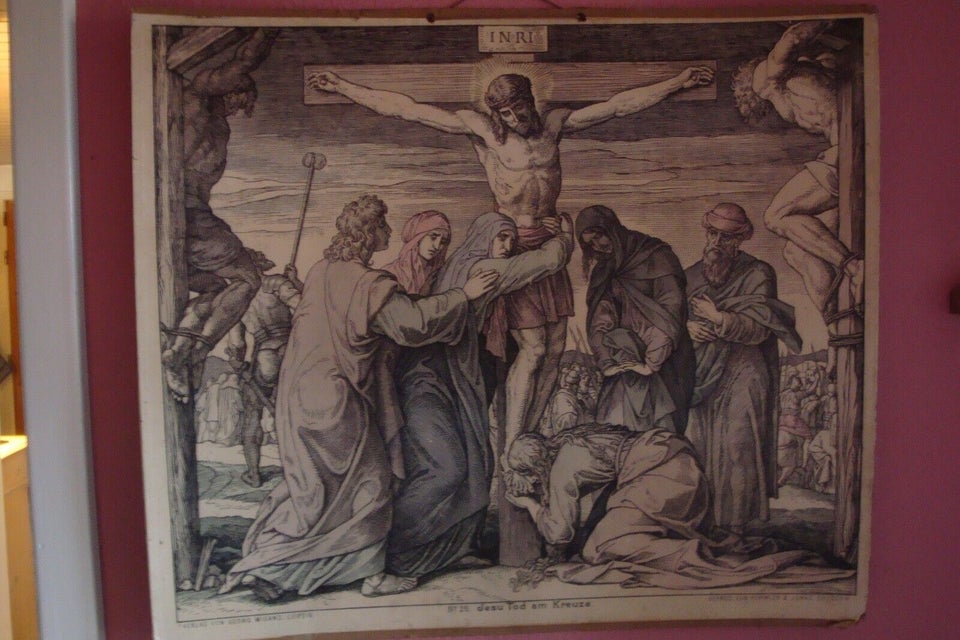 Skoleplanche før 1920, motiv: Jesu Tod am Kreuze, b: 70 h: 60