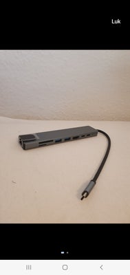 USB, Næsten ny mac og PC usb hub 8 i 1 med Ethernet HDMI USB a og USB c SD kort og strøm.
Fungerer p