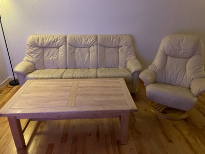 Sofagruppe, læder, 3 Personersofa 
1Lænestol
1Egetræbord