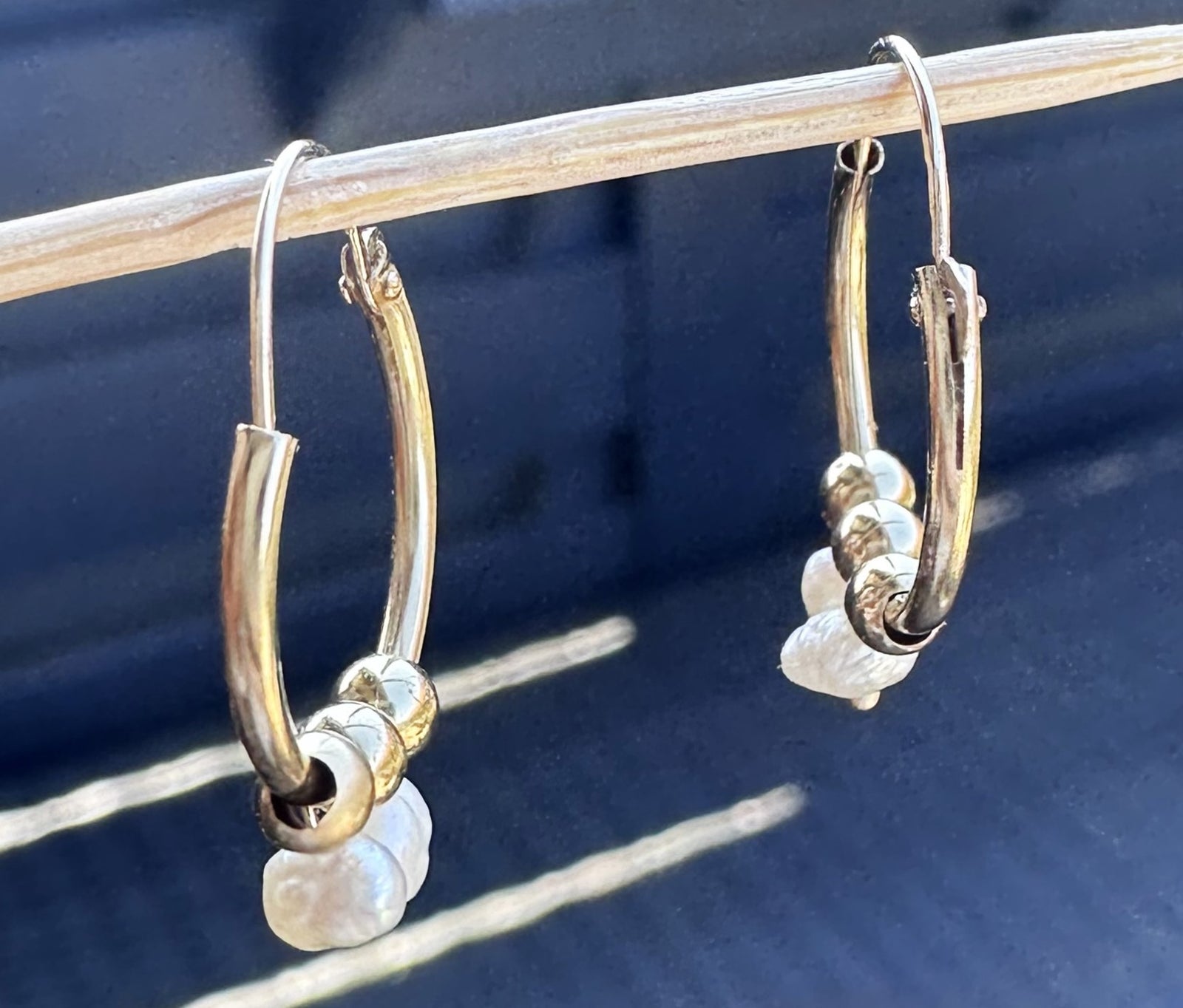 Øreringe, guld, 14 karat hoops øreringe m. perler