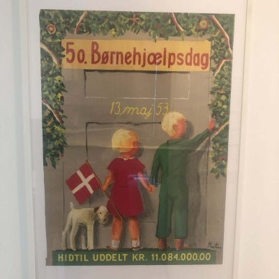 Plakat., Morten Jensenius, motiv: 50. Børnehjælpsdag 1953, b: 61,5 h: 84,5, 50. Børnehjælssdag  13 m