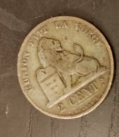 Vesteuropa, mønter, Belgien. Belgisk 2 cent fra 1870.