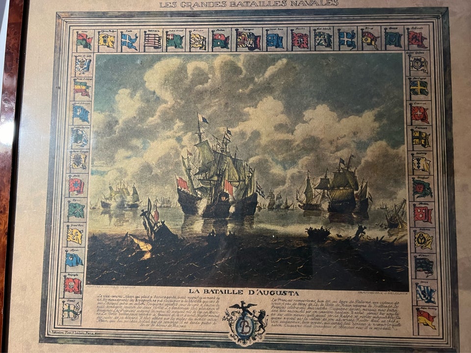 Maritimt Litografi, motiv: Slaget om Augusta, b: 60 h: 53