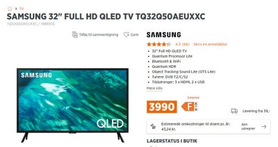 LED, Samsung, Q50A, 32", High Definition, Perfekt, Smart TV købt november med garanti.
32" Q50A QLED